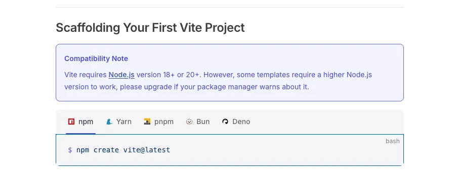 Command to Install Vite
