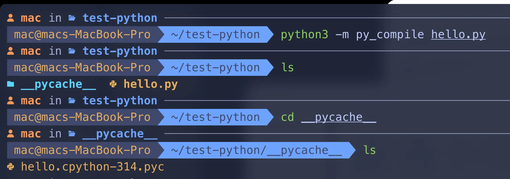 Force Python to compile a basic hello.py script.
