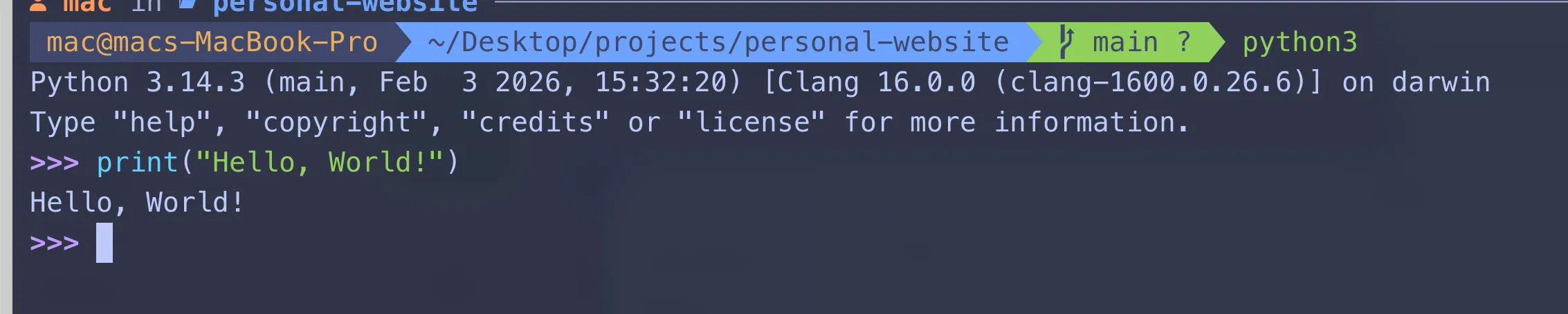 Hello World Interactive Mode Python