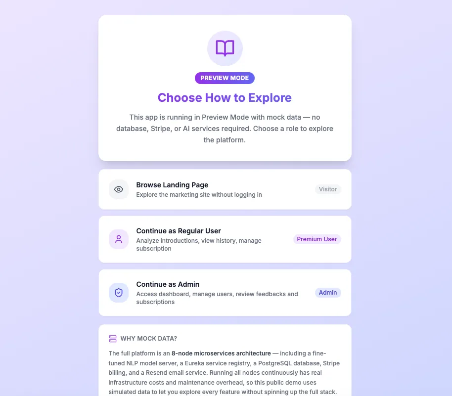 Preview mode login page
