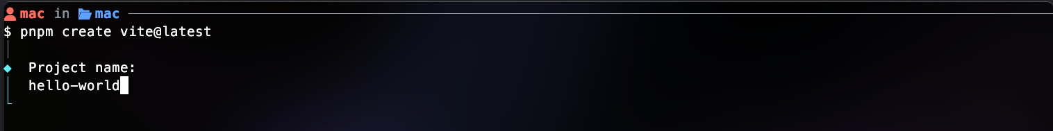 Vite CLI prompting the user to choose a project name