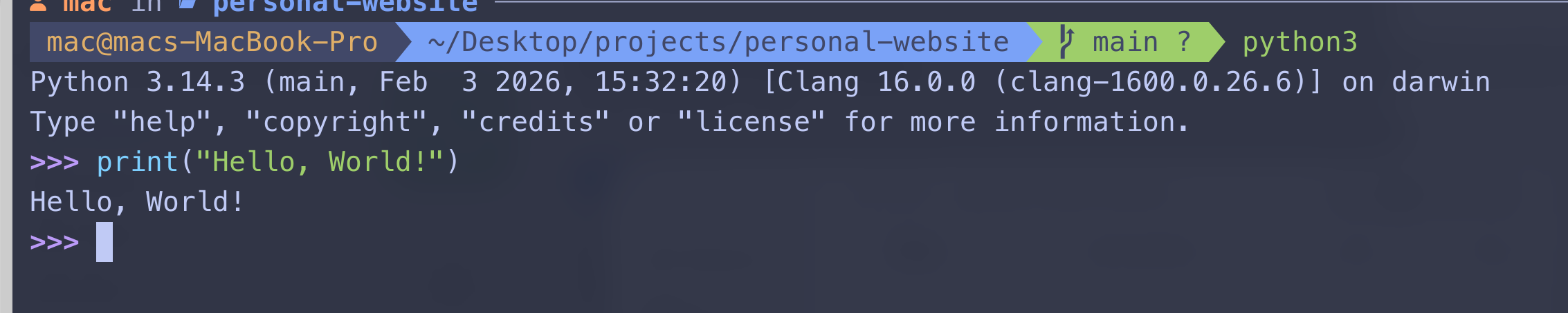 Hello World Interactive Mode Python